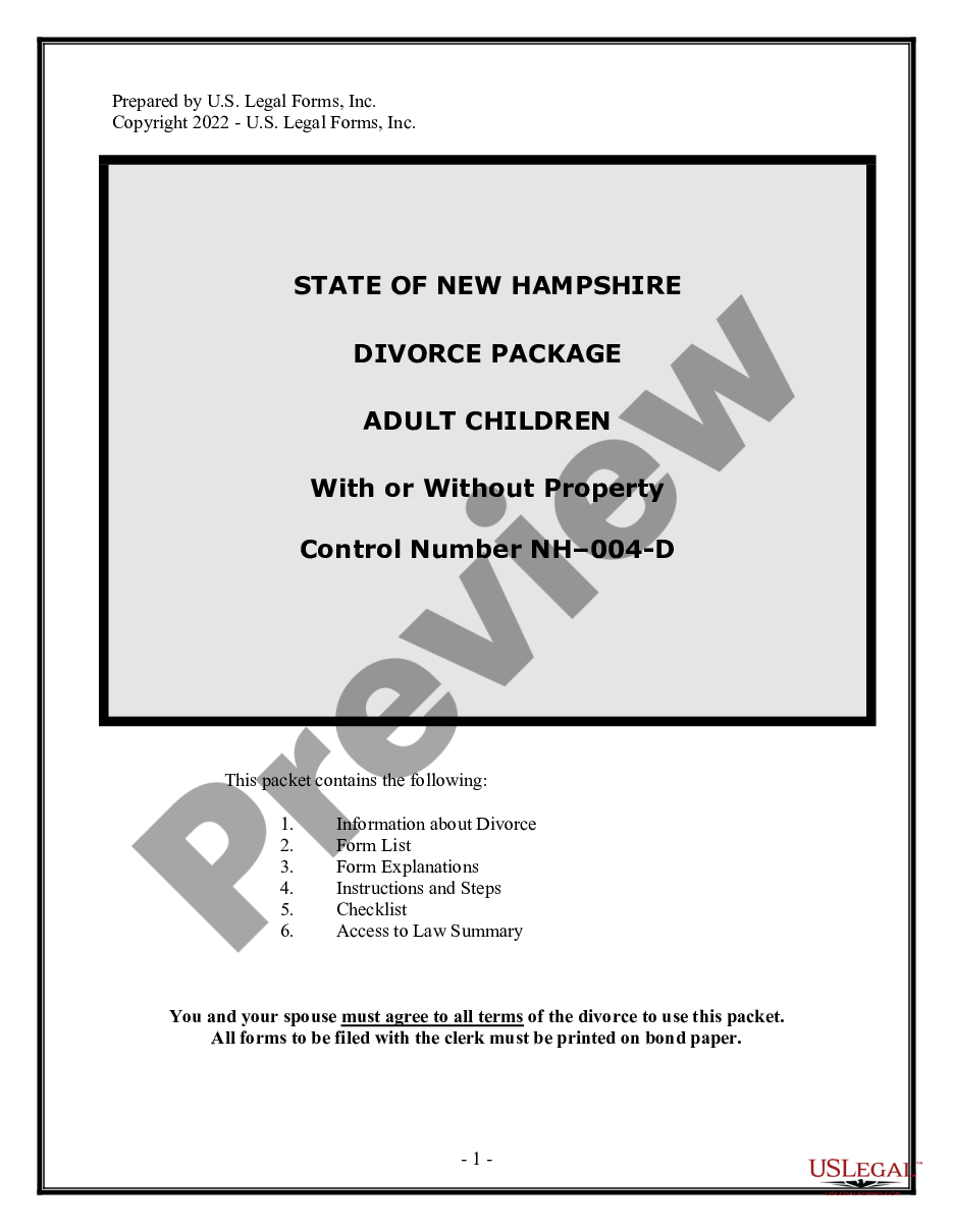 page 0 No-Fault Uncontested Agreed Divorce Package for Dissolution of Marriage with Adult Children and with or without Property and Debts preview