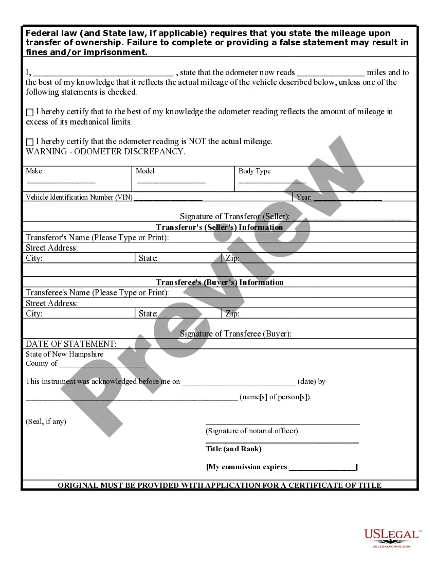 Preview Bill of Sale for Automobile or Vehicle including Odometer Statement and Promissory Note