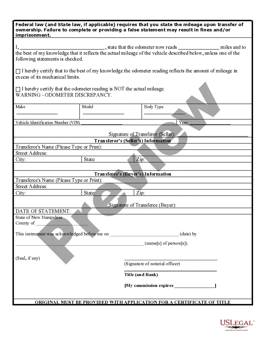 Preview Bill of Sale of Automobile and Odometer Statement for As-Is Sale