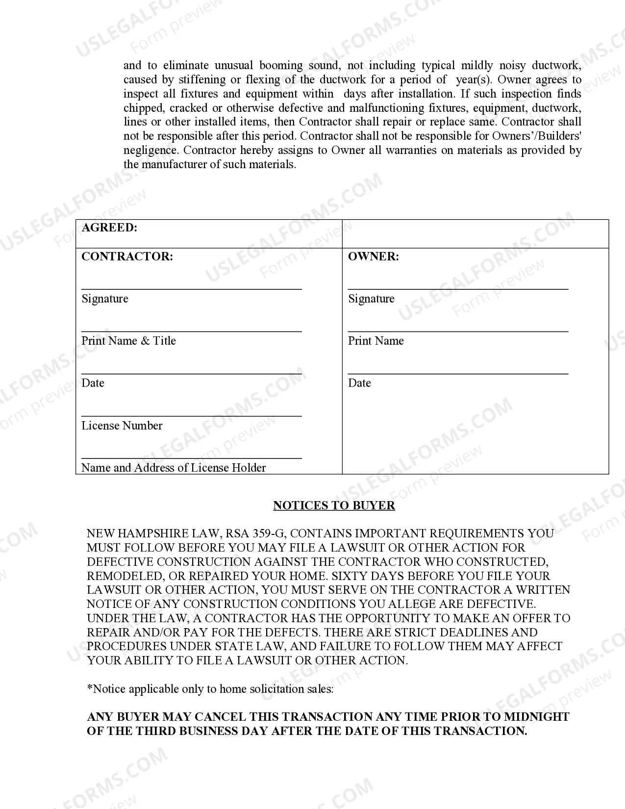 Preview HVAC Contract for Contractor