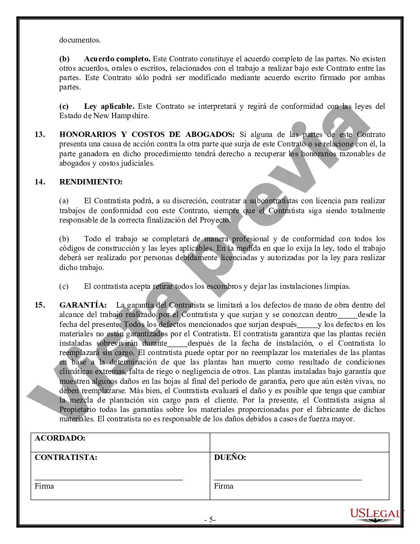 Preview Contrato de paisajismo para contratista