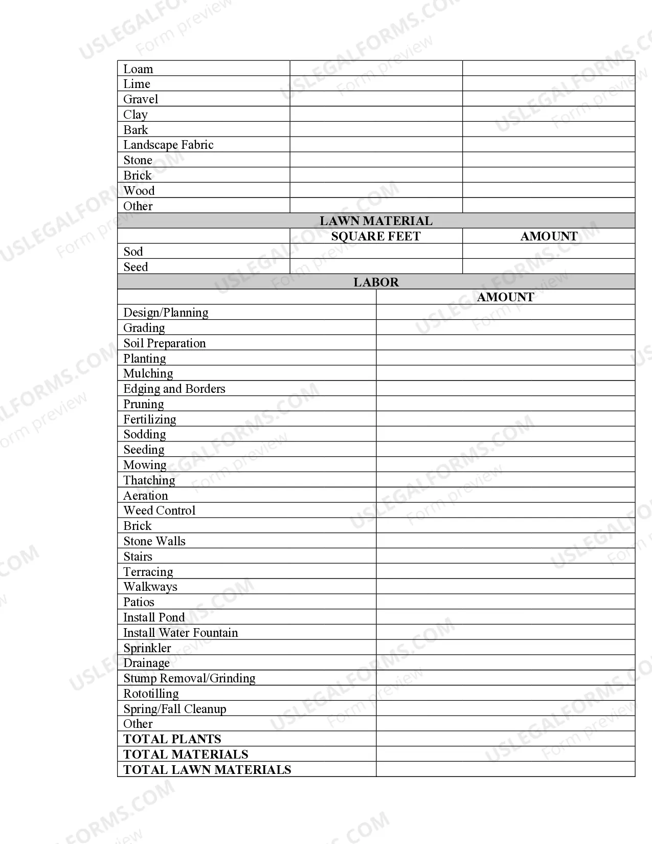 Preview Landscape Contract for Contractor