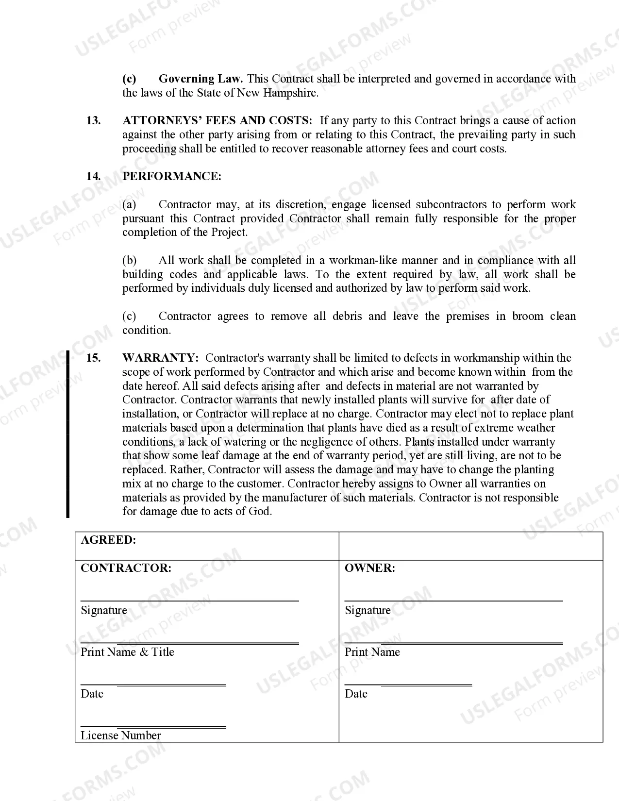 Preview Landscape Contract for Contractor