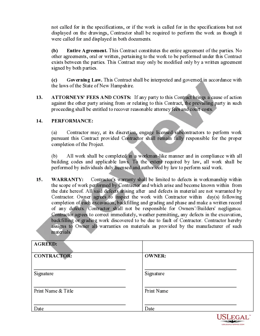 Preview Excavator Contract for Contractor
