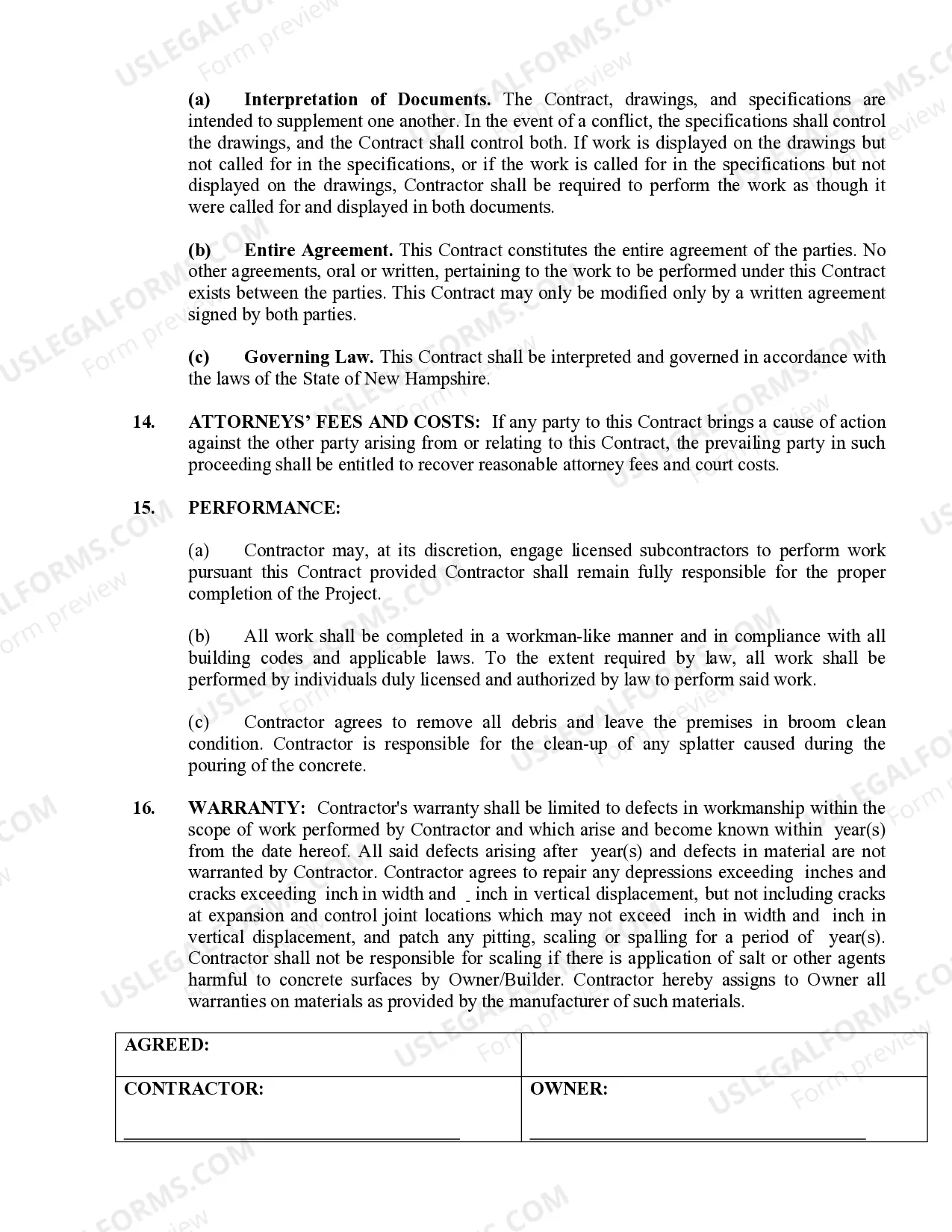 Preview Concrete Mason Contract for Contractor