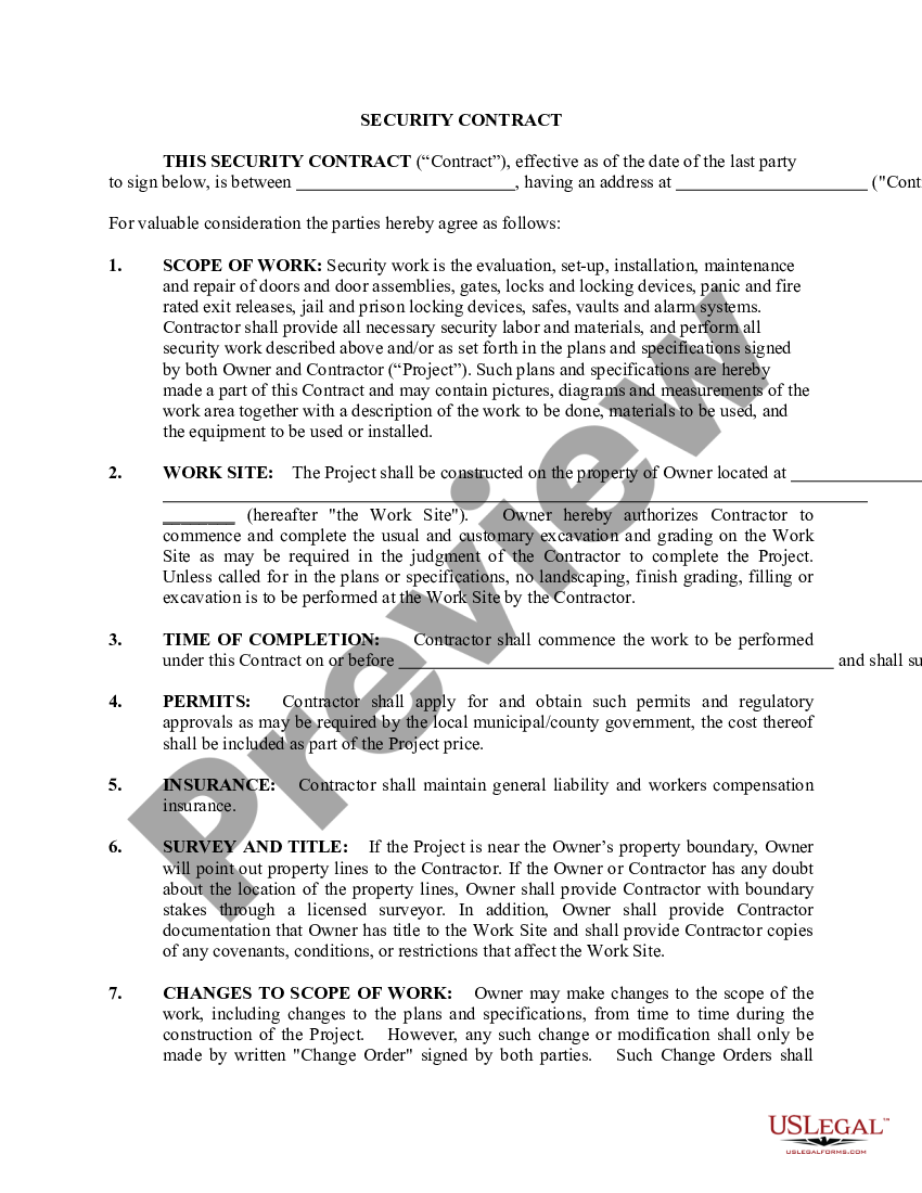 page 0 Security Contract for Contractor preview