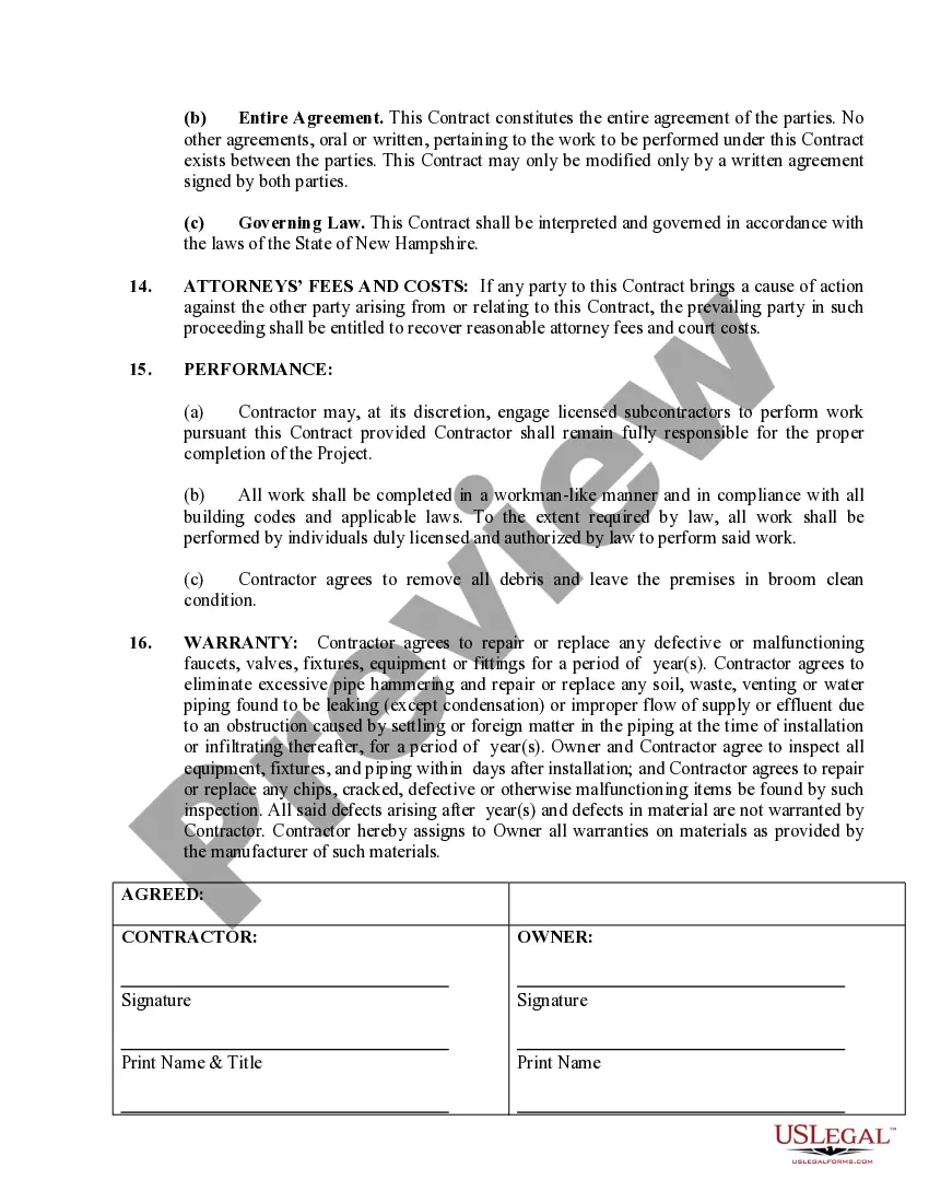 Preview Plumbing Contract for Contractor