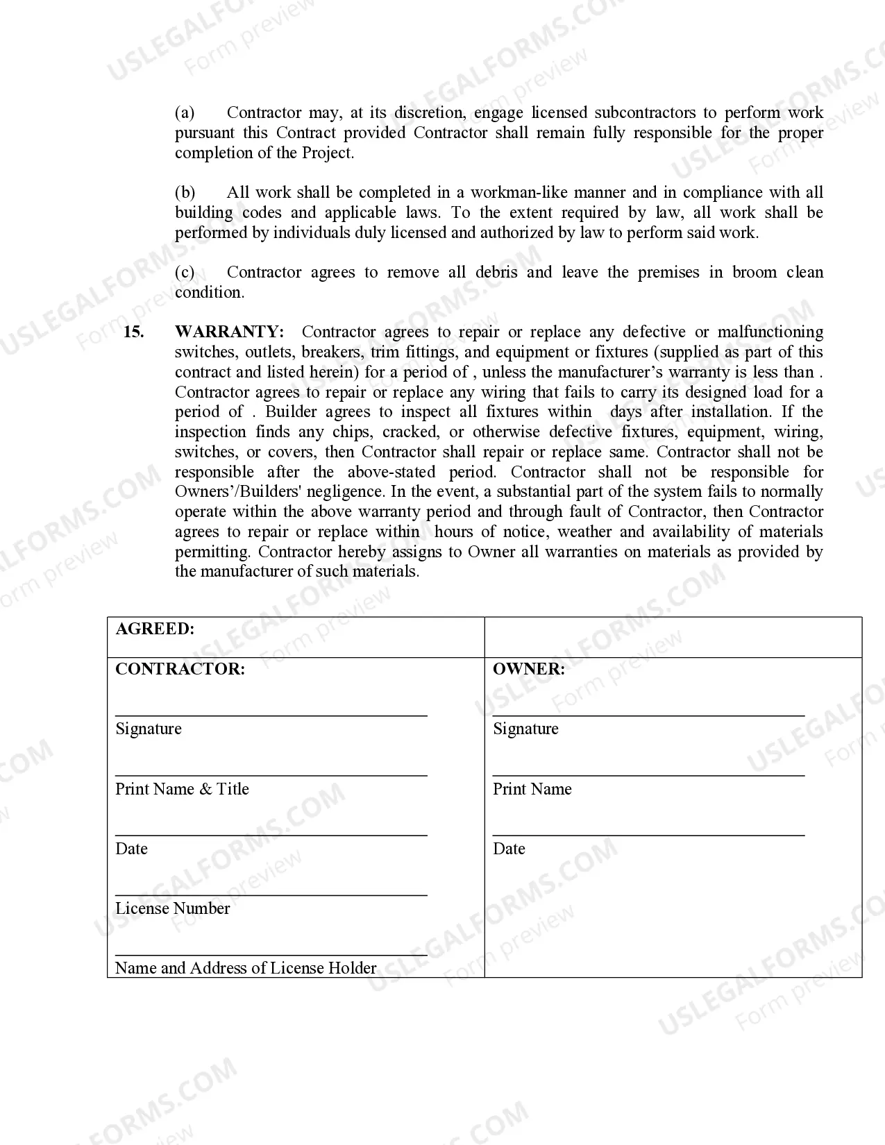 Preview Electrical Contract for Contractor