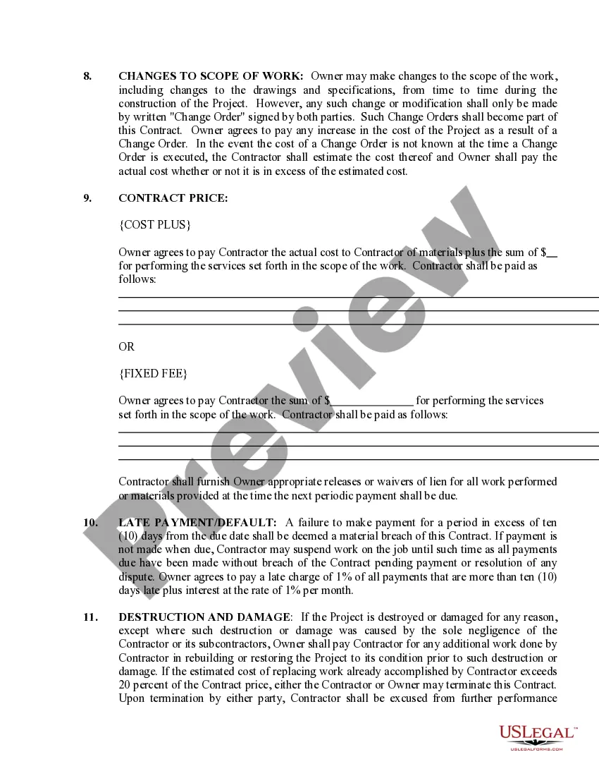 Preview Construction Contract Cost Plus or Fixed Fee