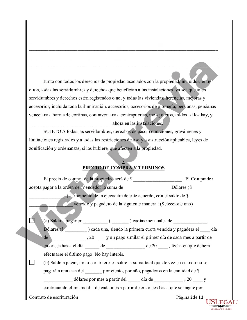 Preview Acuerdo o Contrato de Escritura de Venta y Compra de Bienes Raíces a/k/a Terreno o Contrato de Ejecución