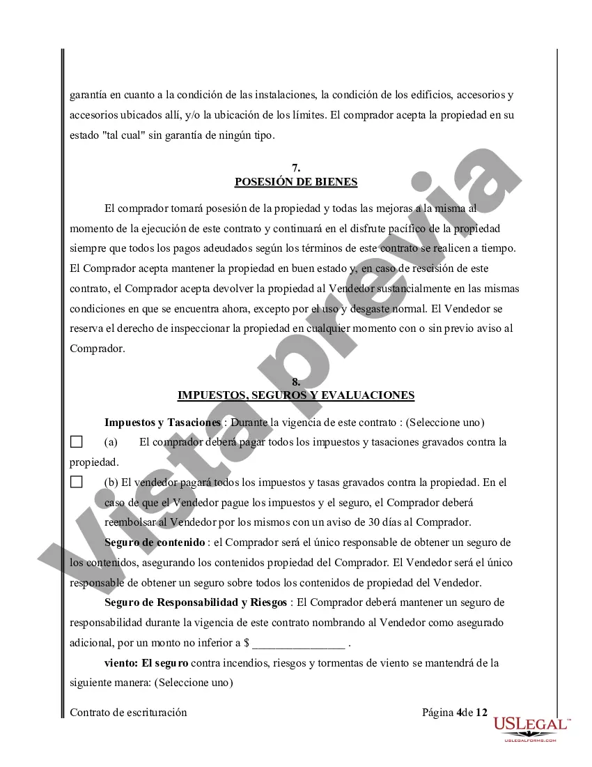 Preview Acuerdo o Contrato de Escritura de Venta y Compra de Bienes Raíces a/k/a Terreno o Contrato de Ejecución