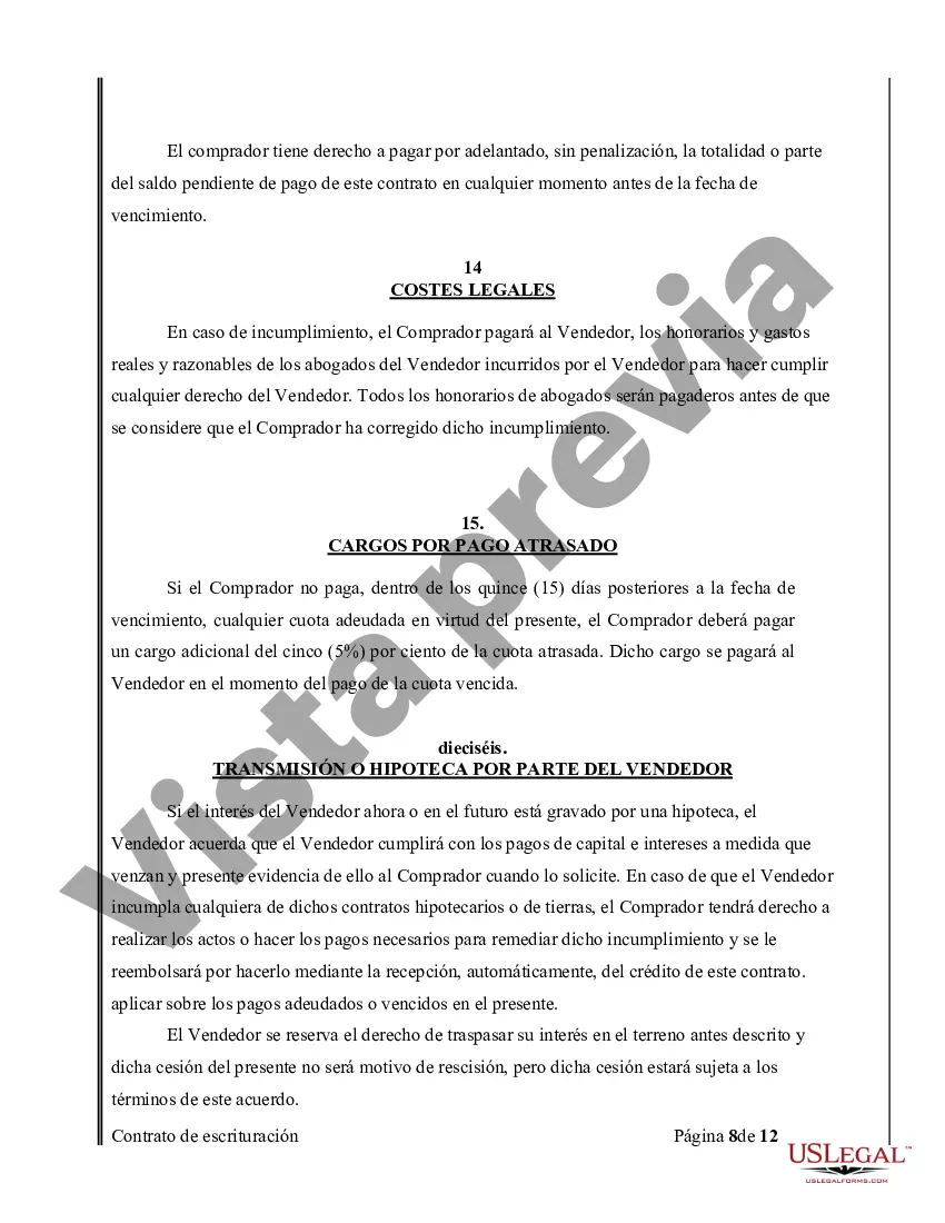 Preview Acuerdo o Contrato de Escritura de Venta y Compra de Bienes Raíces a/k/a Terreno o Contrato de Ejecución