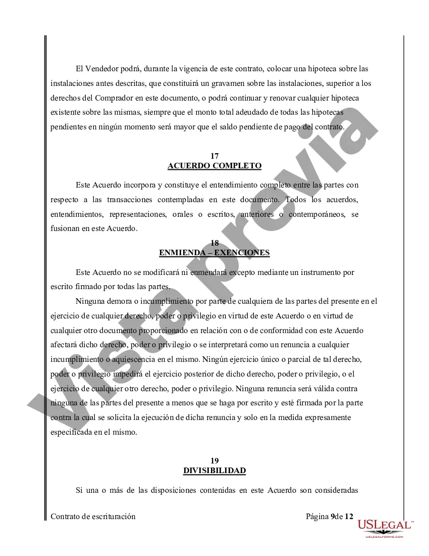 Preview Acuerdo o Contrato de Escritura de Venta y Compra de Bienes Raíces a/k/a Terreno o Contrato de Ejecución