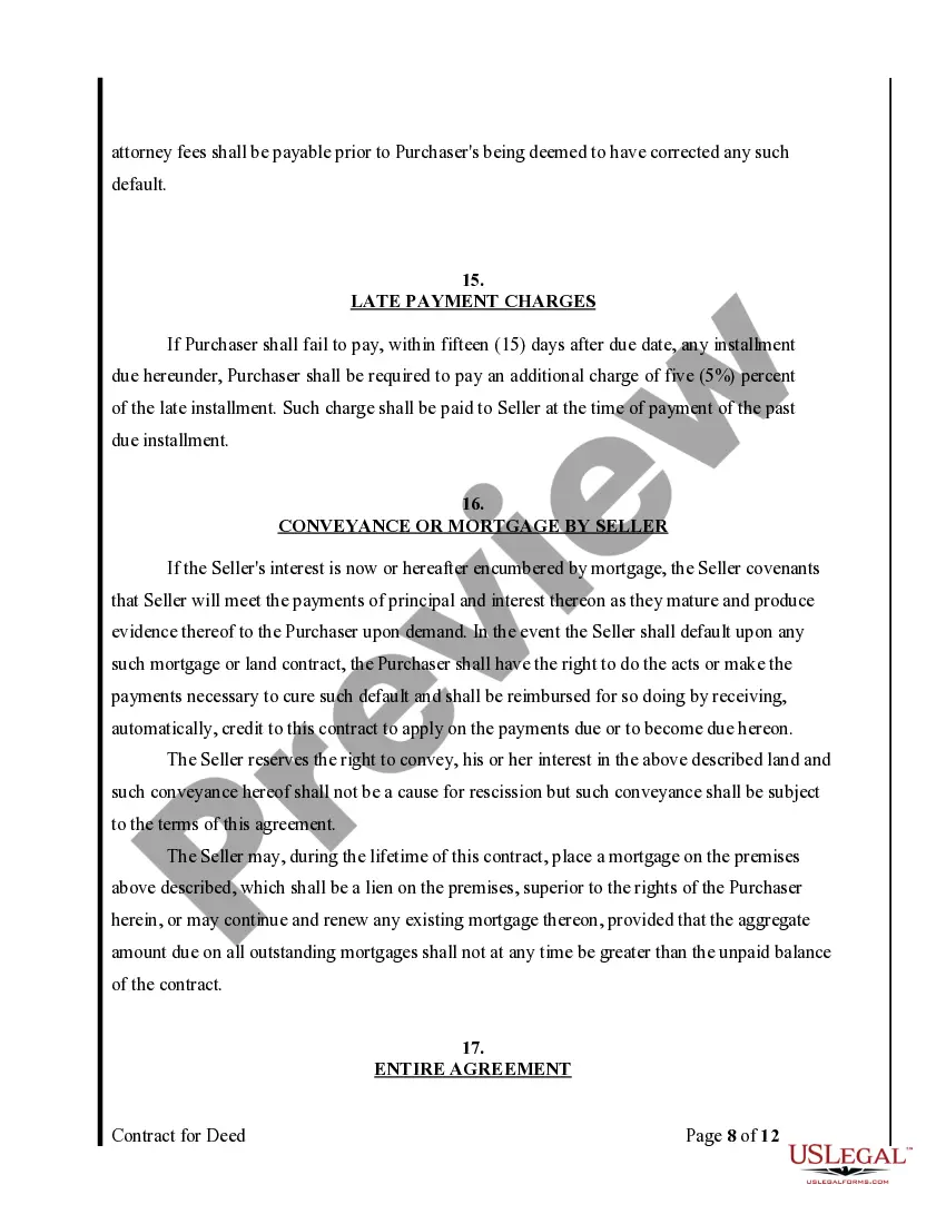 Preview Agreement or Contract for Deed for Sale and Purchase of Real Estate a/k/a Land or Executory Contract