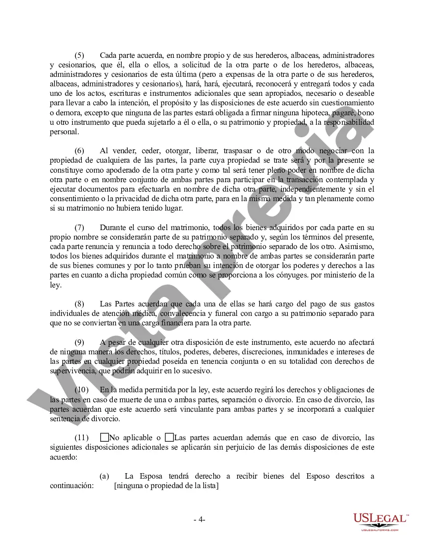 Preview Acuerdo prematrimonial prenupcial de New Hampshire con estados financieros