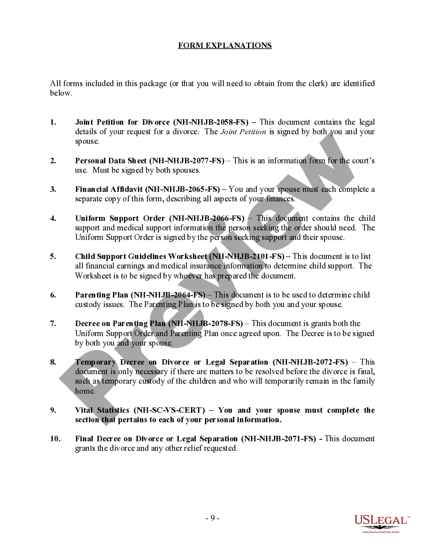 Get New Hampshire No-Fault Uncontested Agreed Divorce Package for Dissolution of Marriage with Minor Children and with or without Property and Debts Preview New Hampshire No-Fault Uncontested Agreed Divorce Package for Dissolution of Marriage with Minor Children and with or without Property and Debts