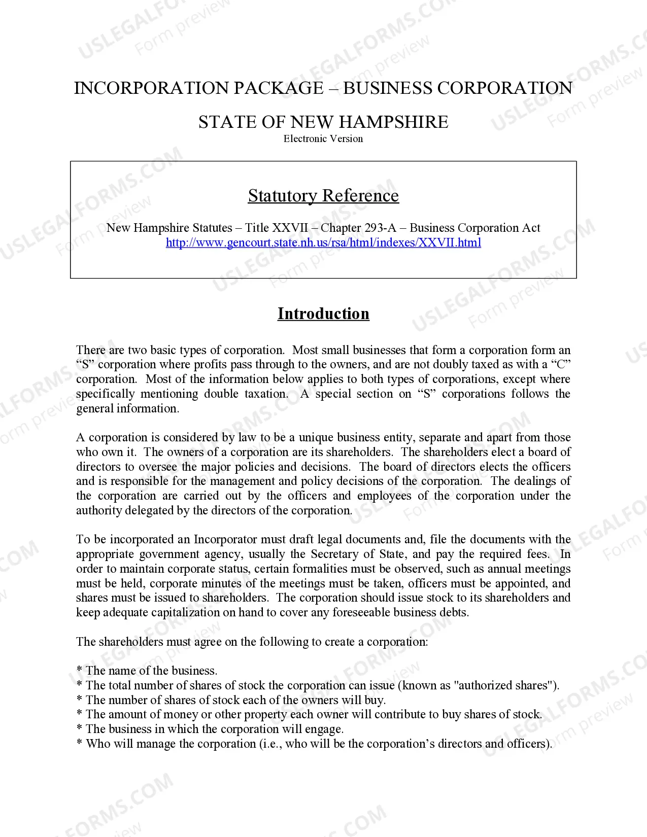 Preview New Hampshire Business Incorporation Package to Incorporate Corporation