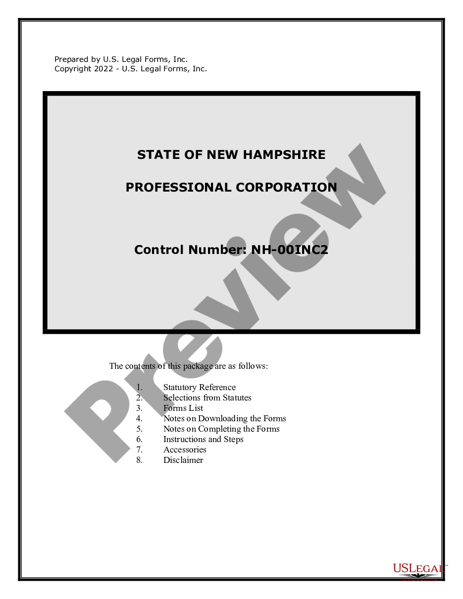page 0 Professional Corporation Package for New Hampshire preview