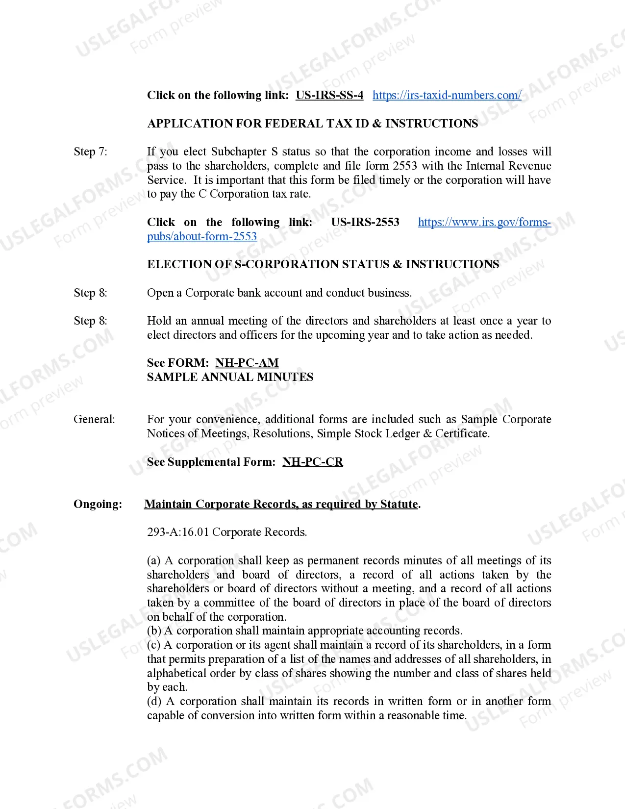 Preview Professional Corporation Package for New Hampshire