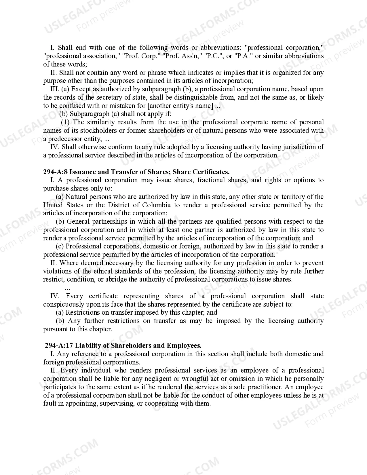 Preview Professional Corporation Package for New Hampshire