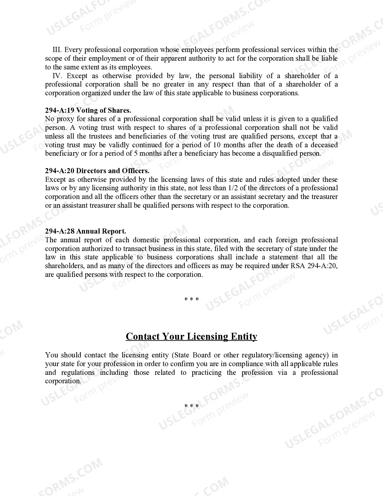 Preview Professional Corporation Package for New Hampshire