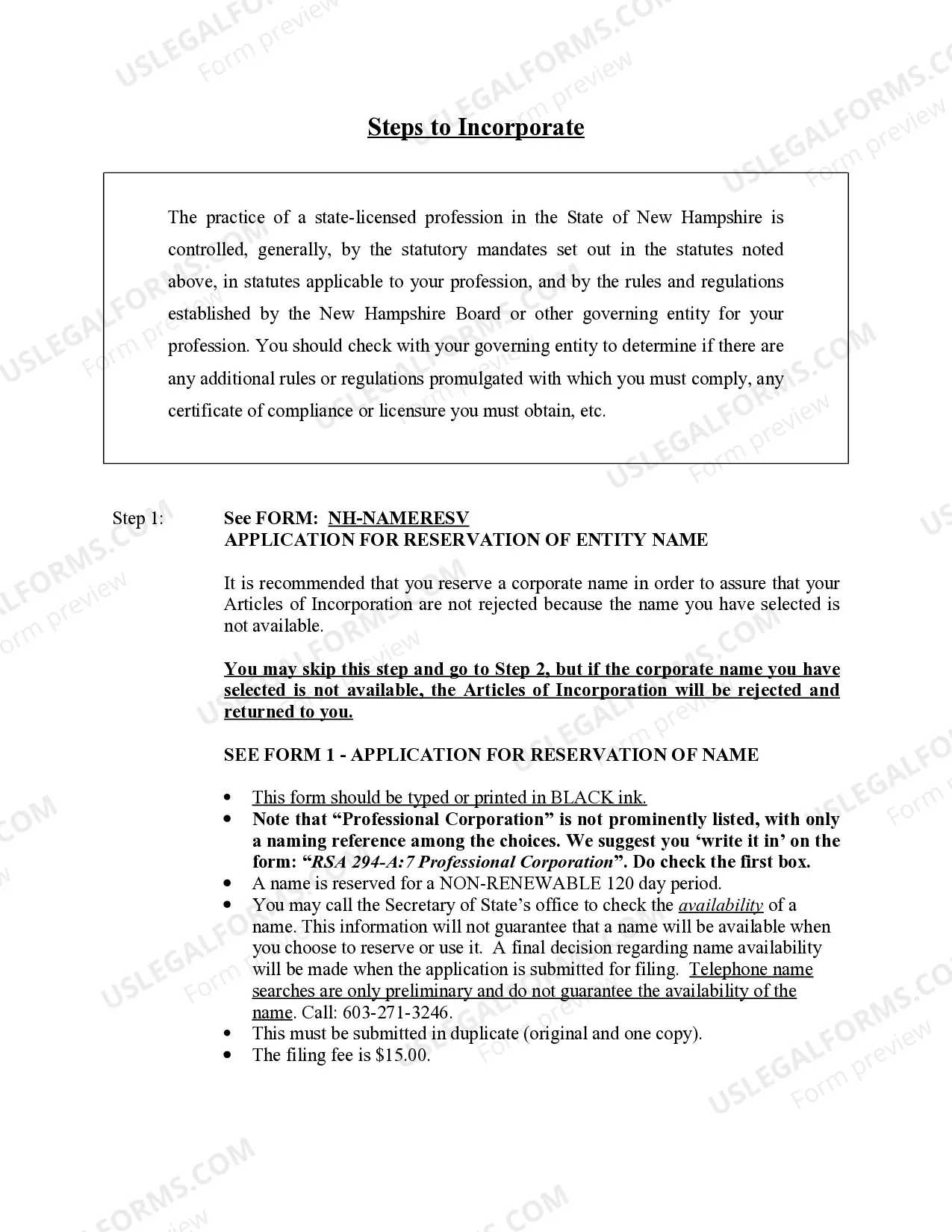 Preview Professional Corporation Package for New Hampshire