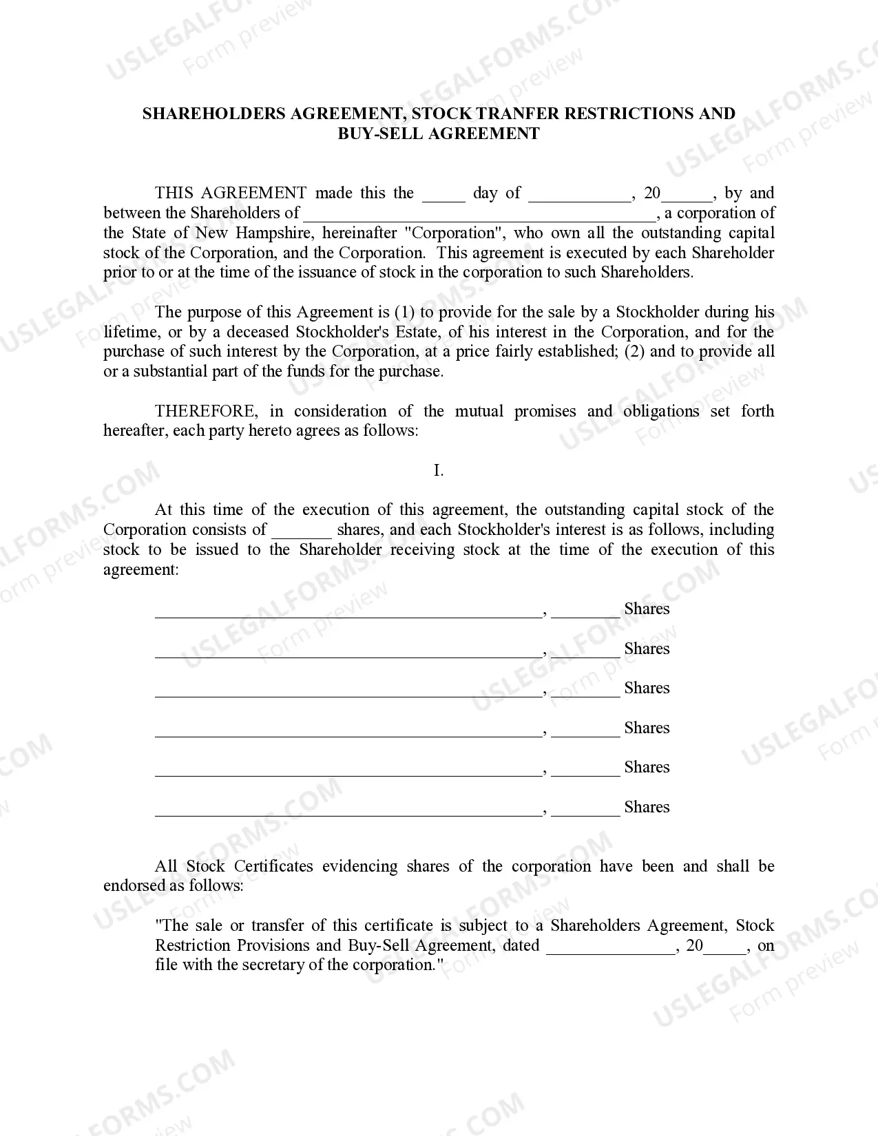 Preview New Hampshire Pre-Incorporation Agreement, Shareholders Agreement and Confidentiality Agreement