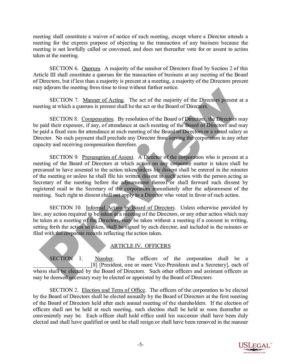 page 5 New Hampshire Bylaws for Corporation preview