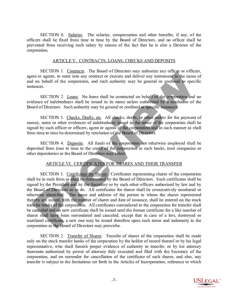 page 7 New Hampshire Bylaws for Corporation preview