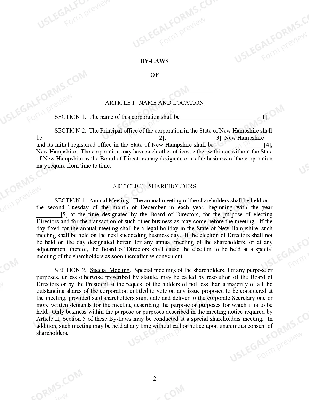 Preview New Hampshire Bylaws for Corporation