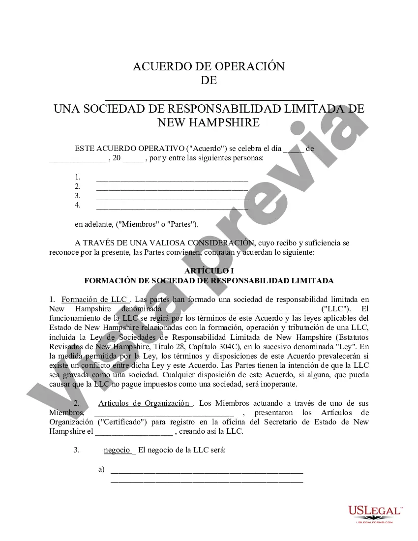 Preview Acuerdo Operativo de Sociedad de Responsabilidad Limitada LLC