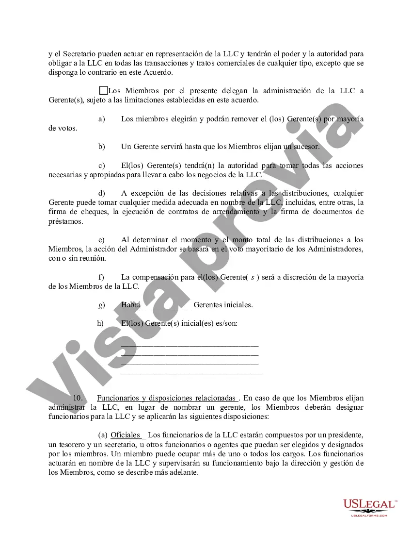 Preview Acuerdo Operativo de Sociedad de Responsabilidad Limitada LLC