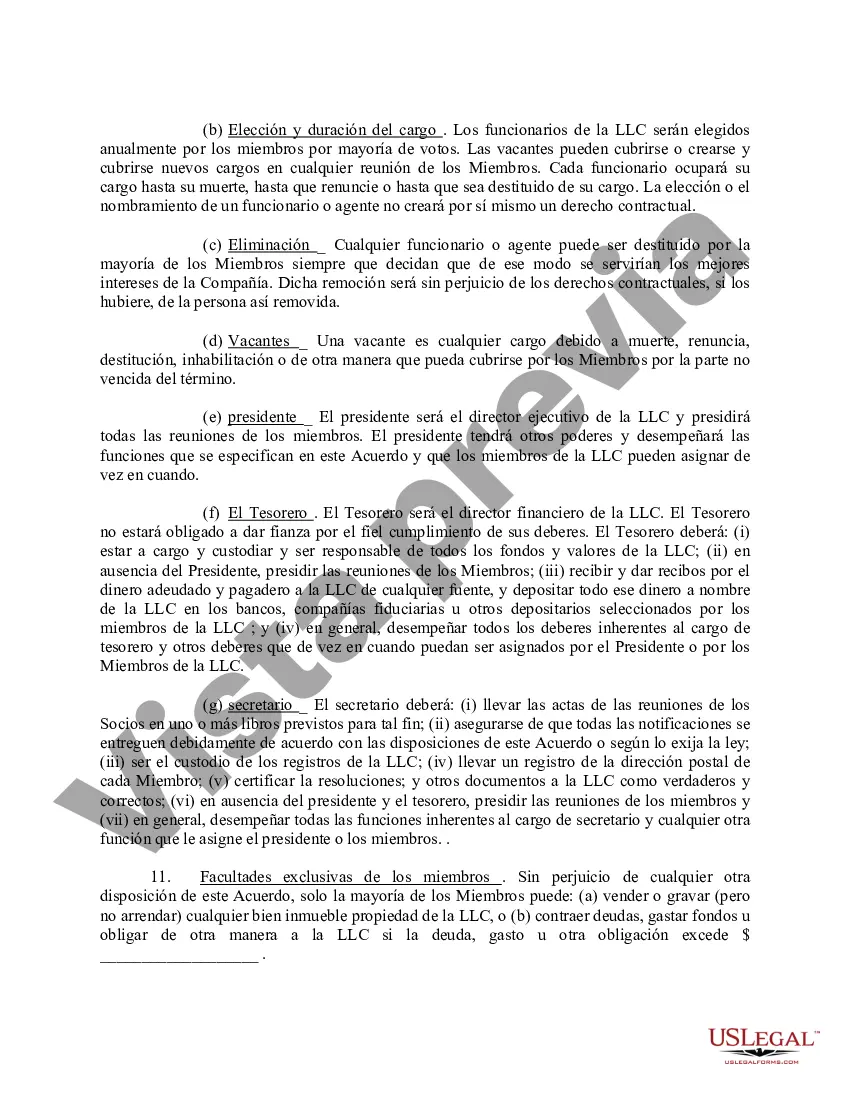 Preview Acuerdo Operativo de Sociedad de Responsabilidad Limitada LLC