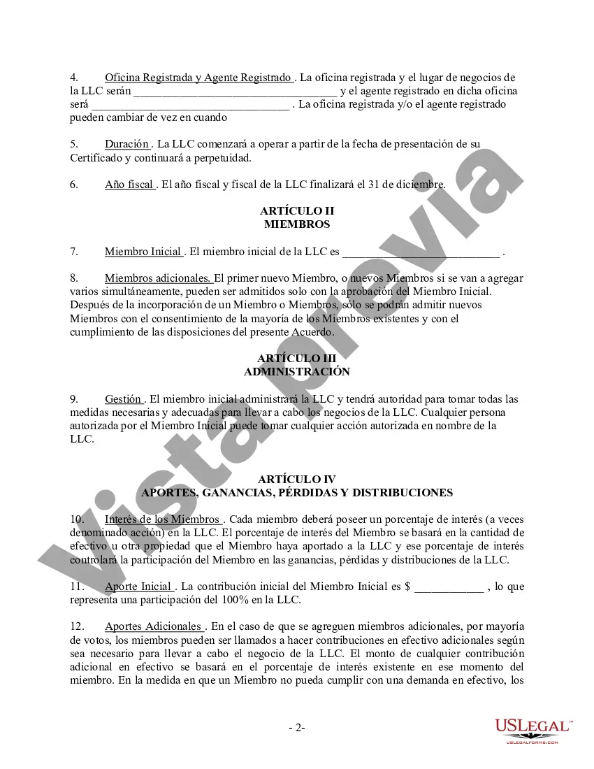 Preview Acuerdo Operativo LLC de Sociedad de Responsabilidad Limitada de Miembro Único