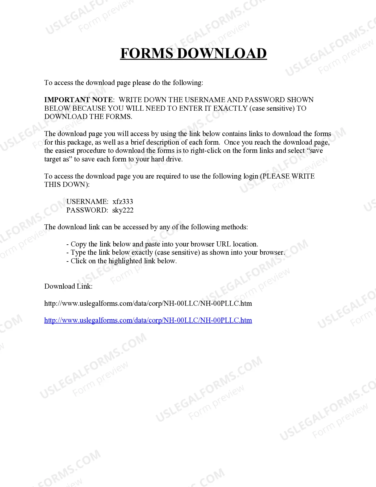 Preview New Hampshire Professional Limited Liability Company PLLC Formation Package