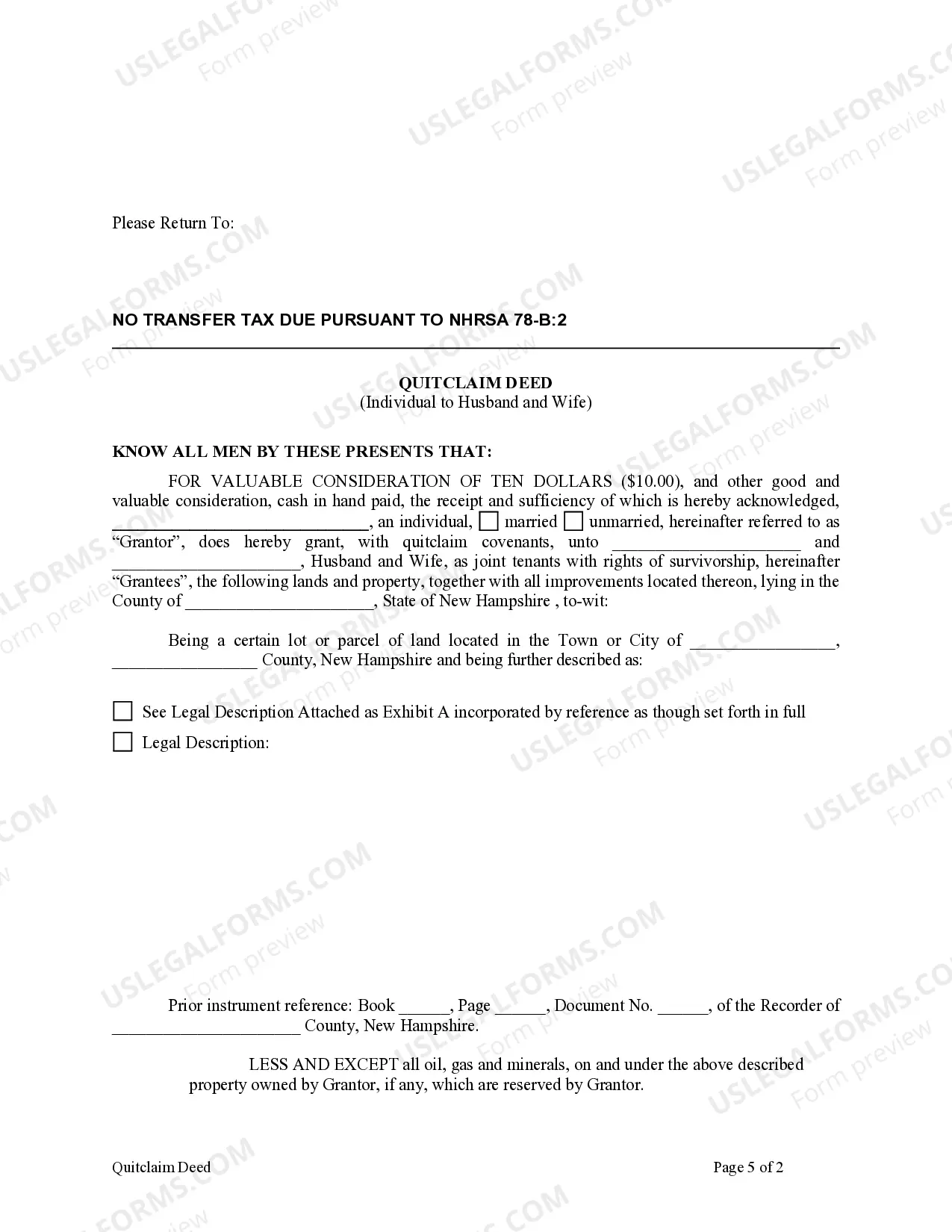 Preview Quitclaim Deed from Individual to Husband and Wife