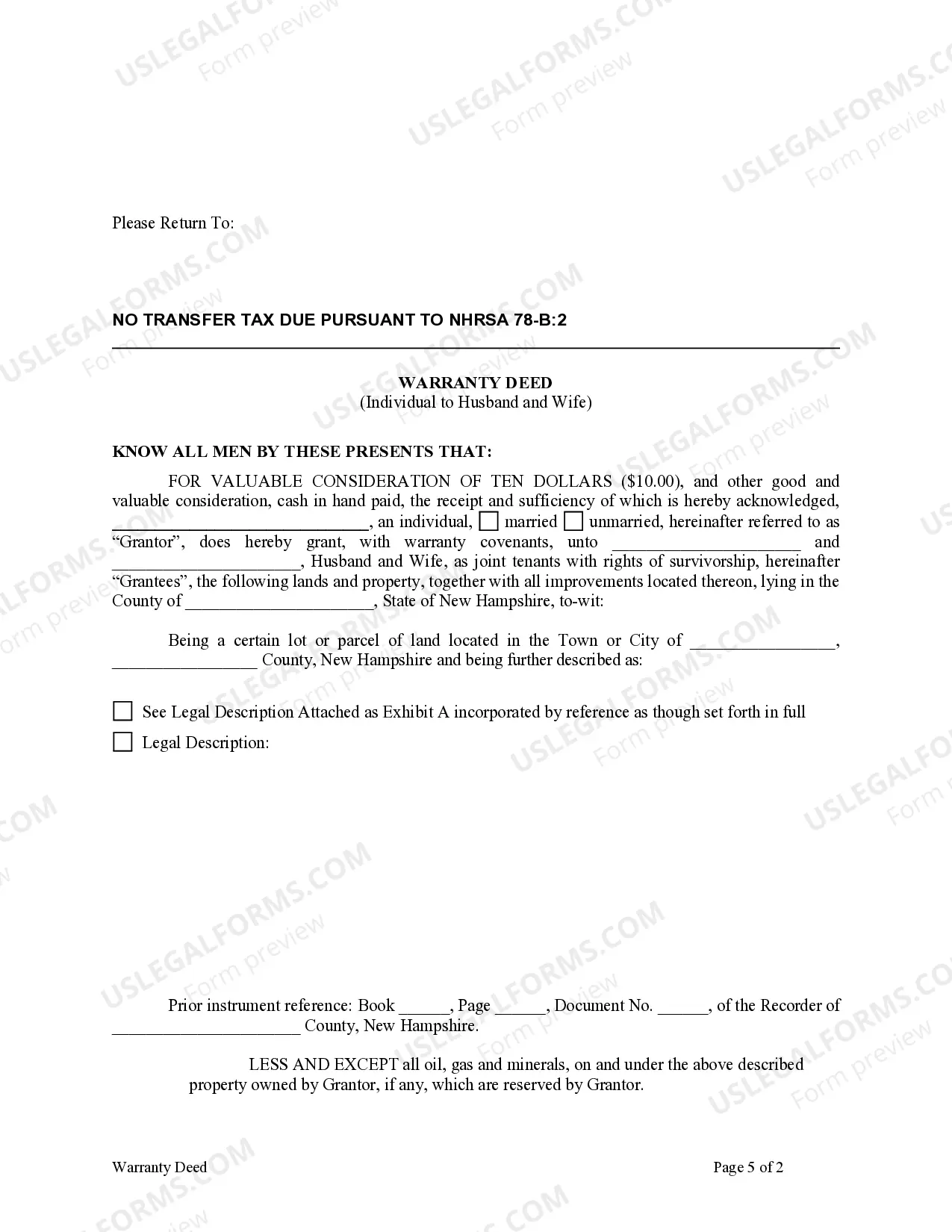 Preview Warranty Deed from Individual to Husband and Wife