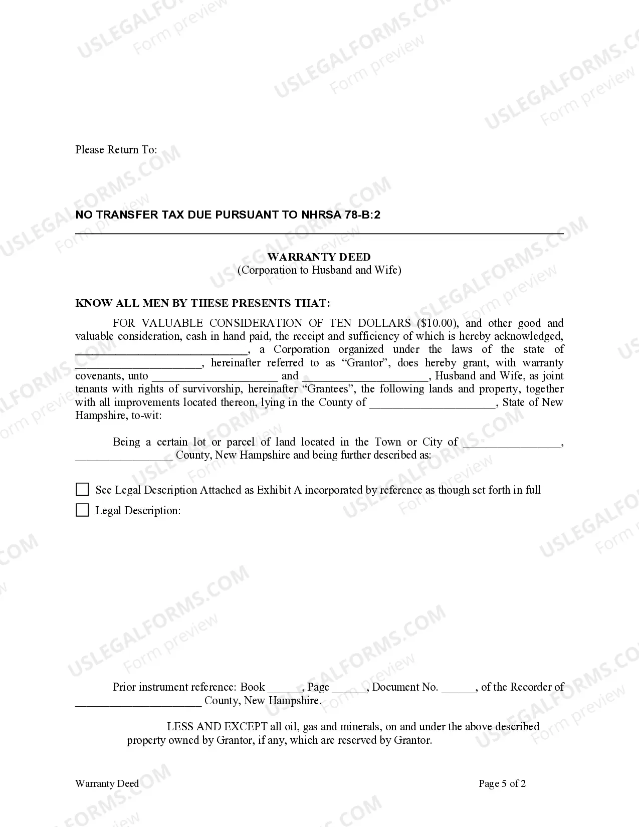Preview Warranty Deed from Corporation to Husband and Wife