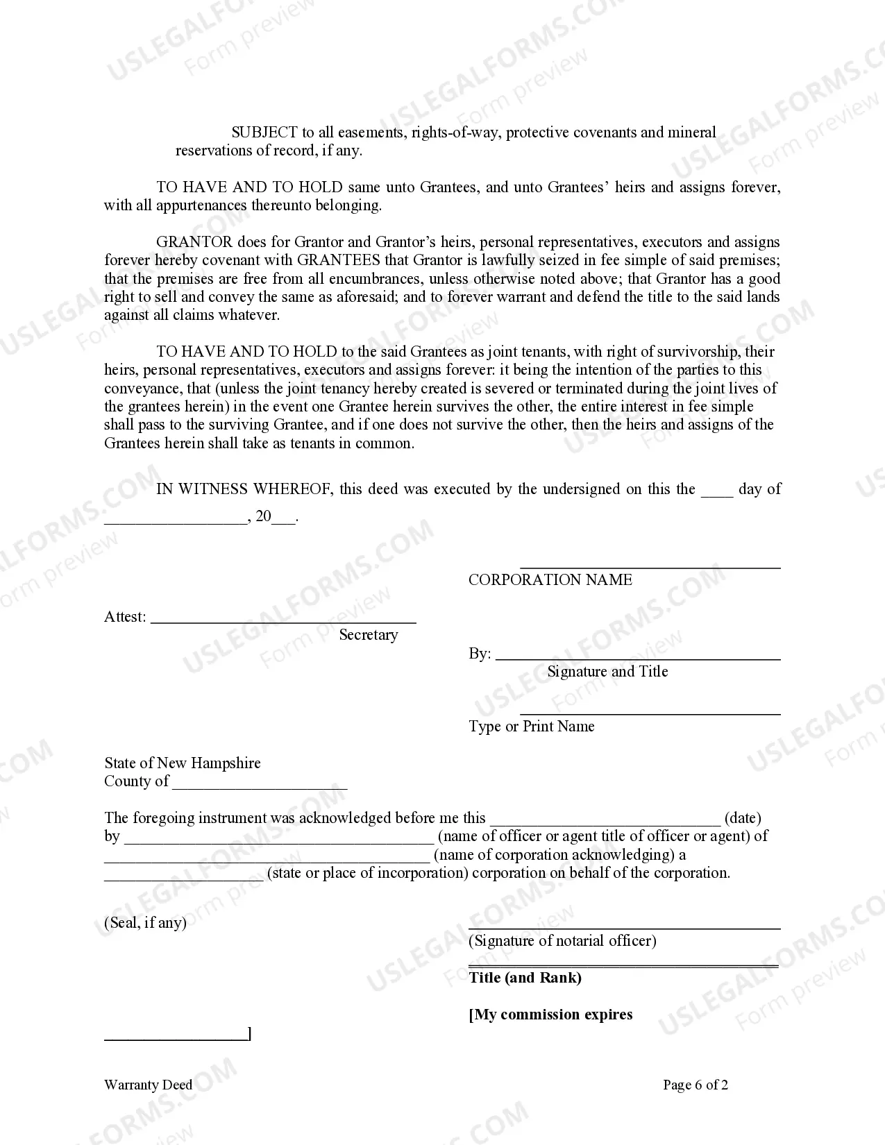 Preview Warranty Deed from Corporation to Husband and Wife