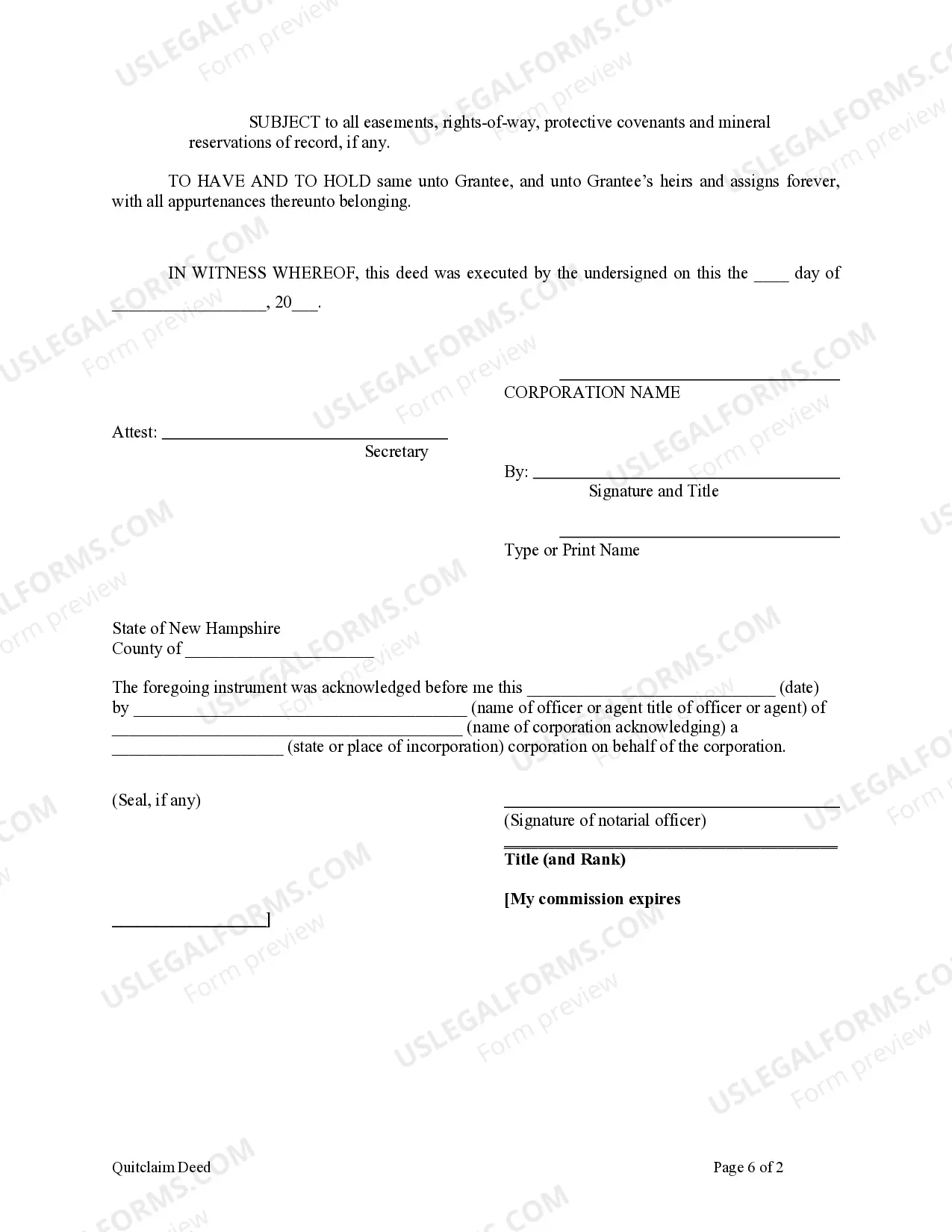 Preview Quitclaim Deed from Corporation to Individual