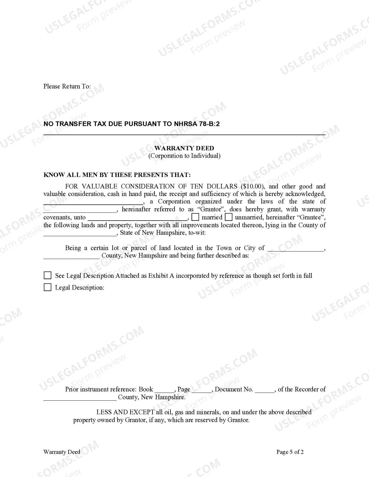 Preview Warranty Deed from Corporation to Individual