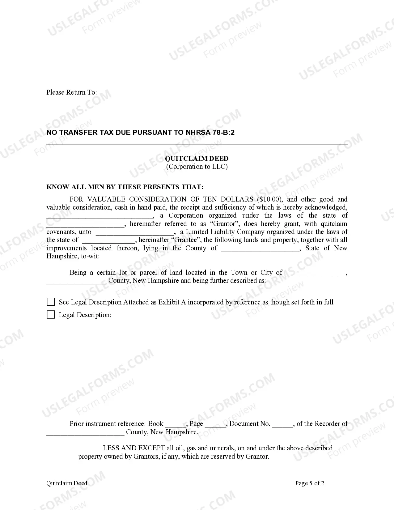 Preview Quitclaim Deed from Corporation to LLC