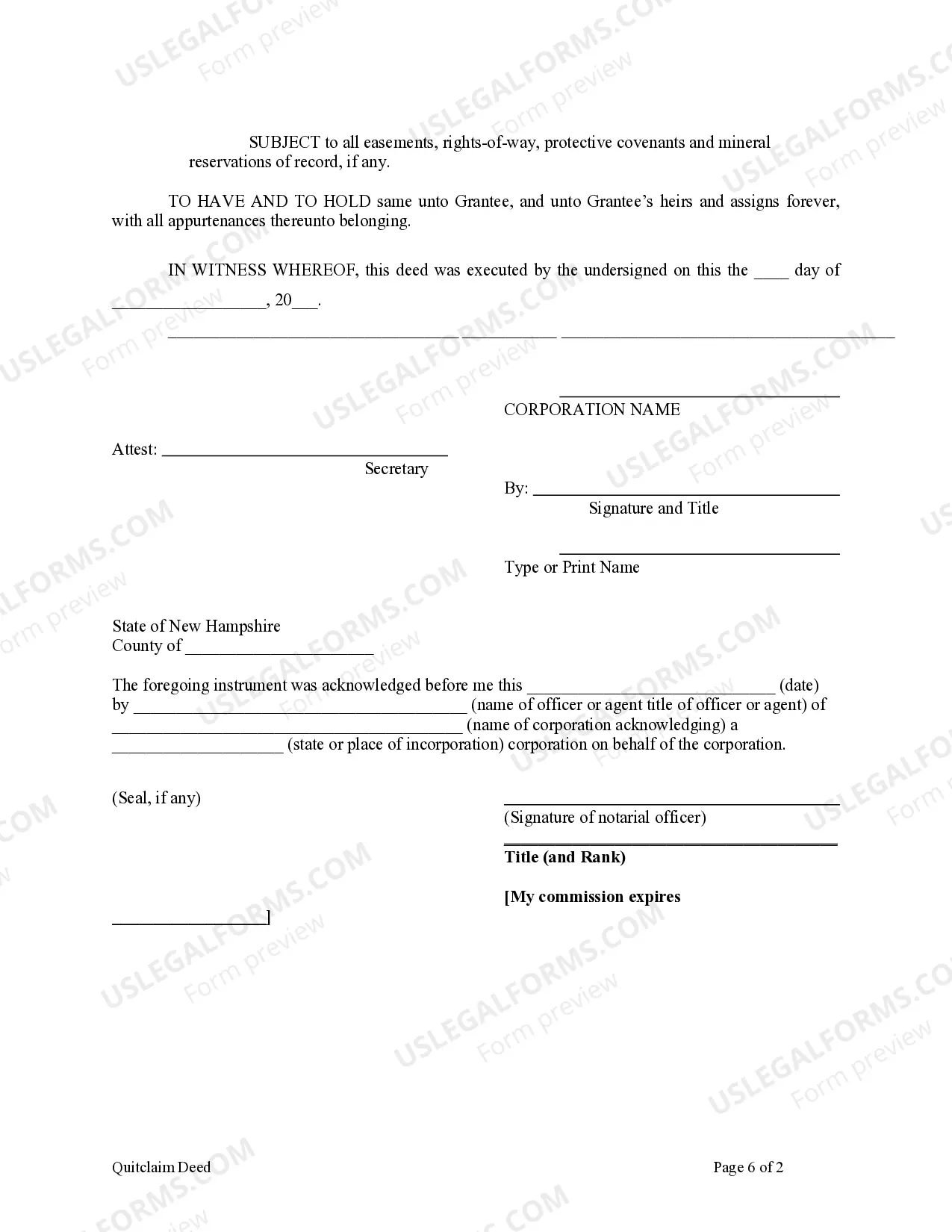 Preview Quitclaim Deed from Corporation to LLC