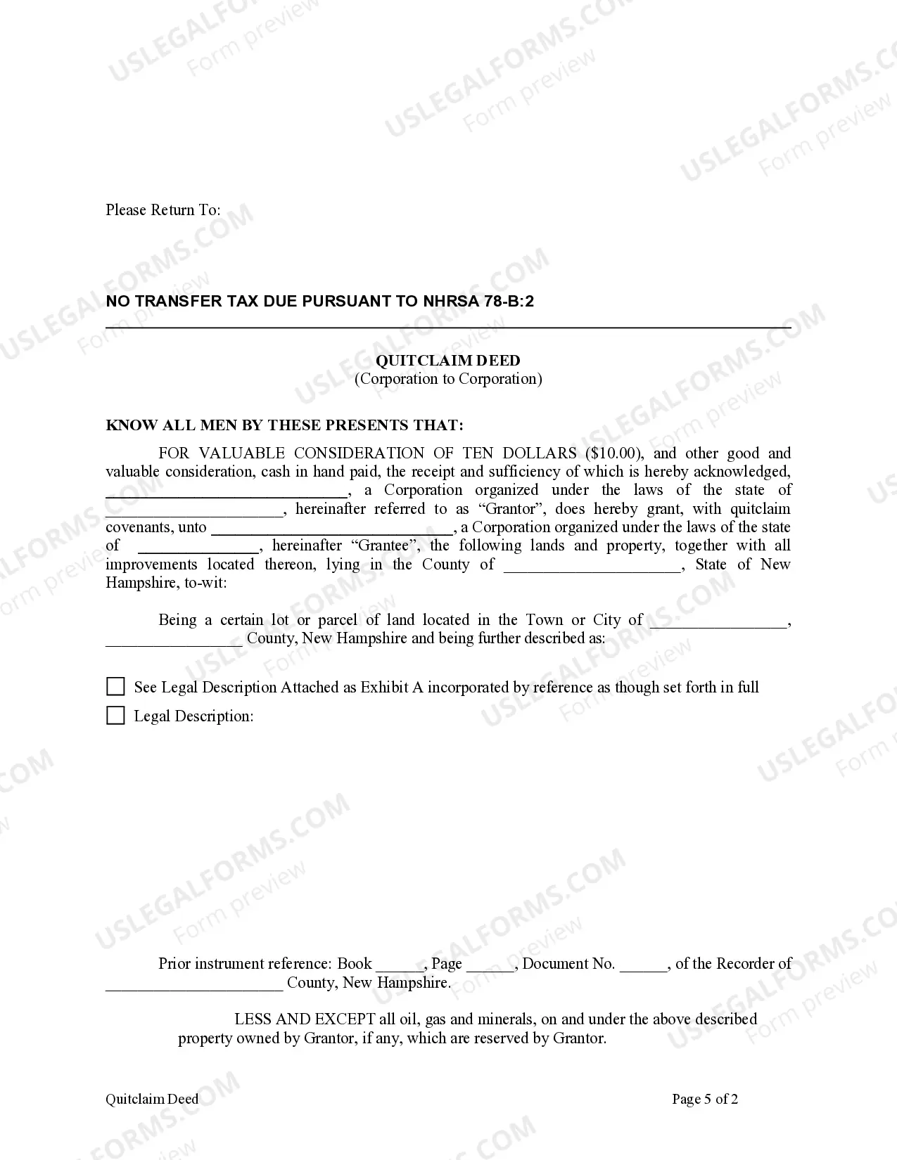 Preview Quitclaim Deed from Corporation to Corporation