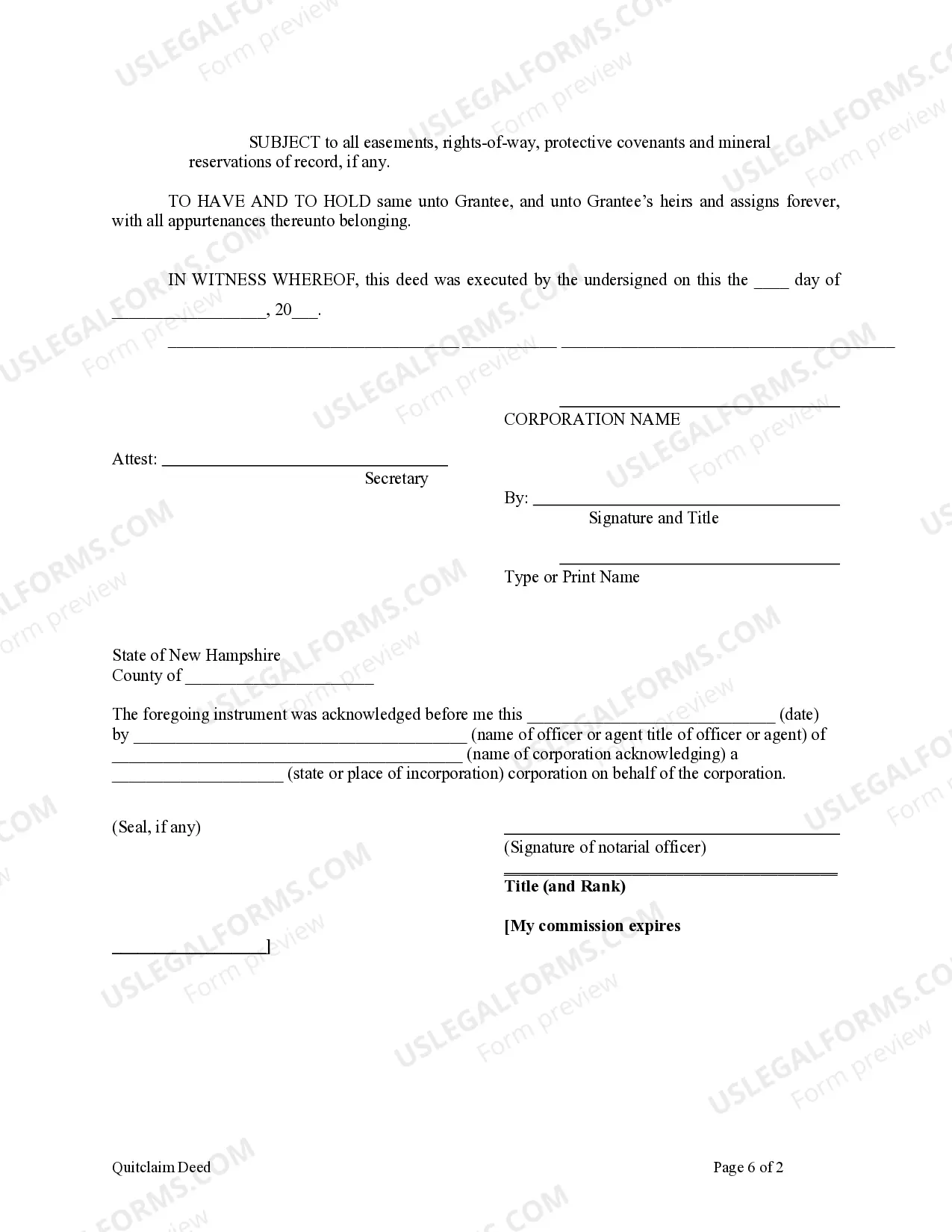 Preview Quitclaim Deed from Corporation to Corporation