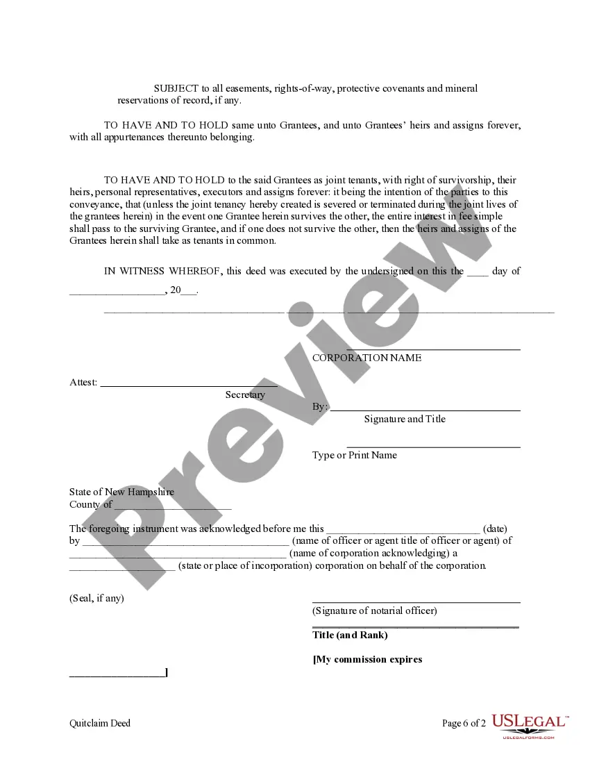 Preview Quitclaim Deed from Corporation to Two Individuals