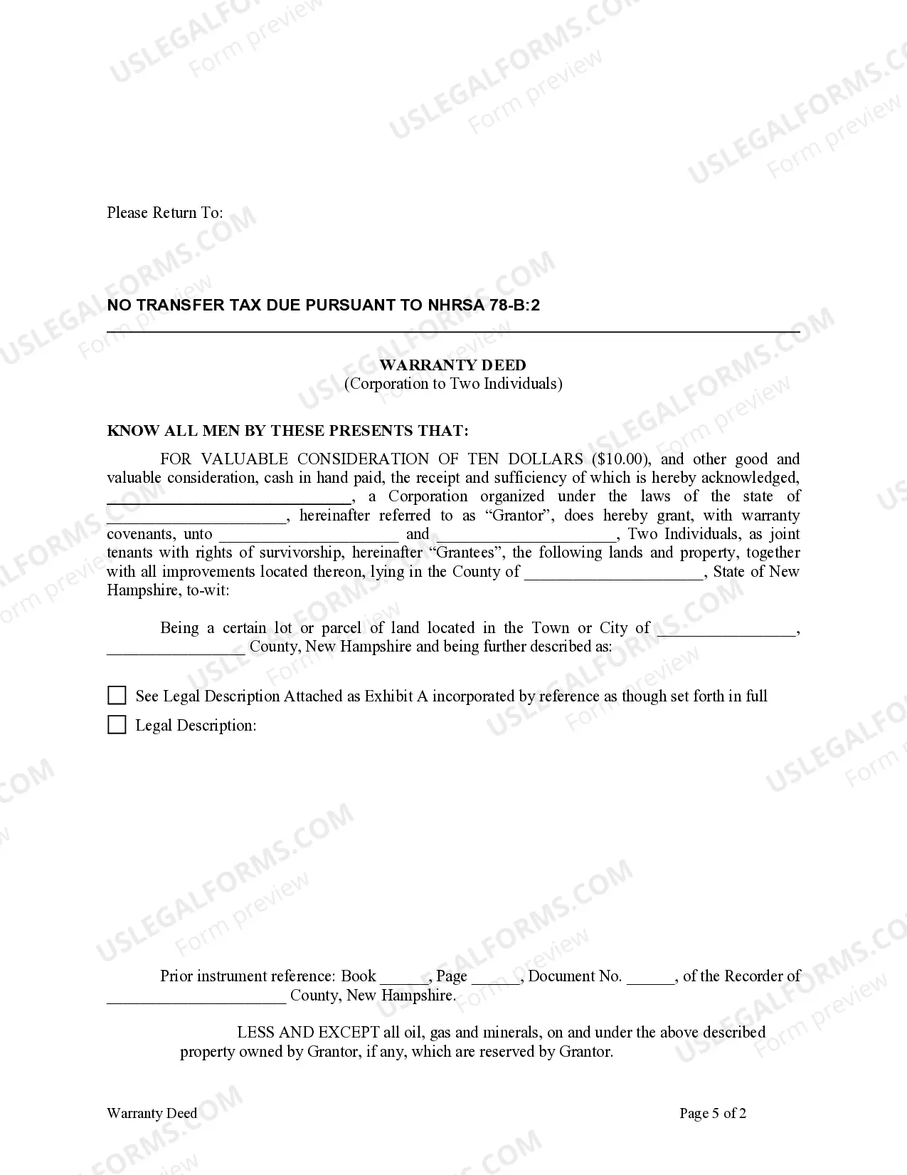 Preview Warranty Deed from Corporation to Two Individuals