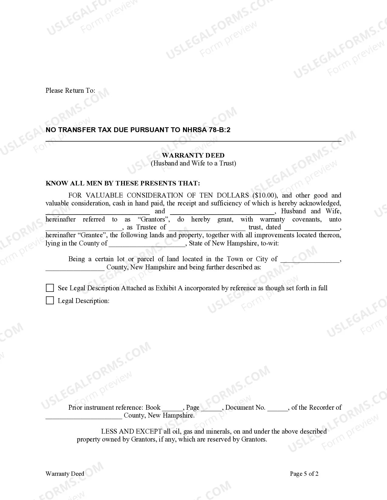 Preview Warranty Deed from Husband and Wife to a Trust