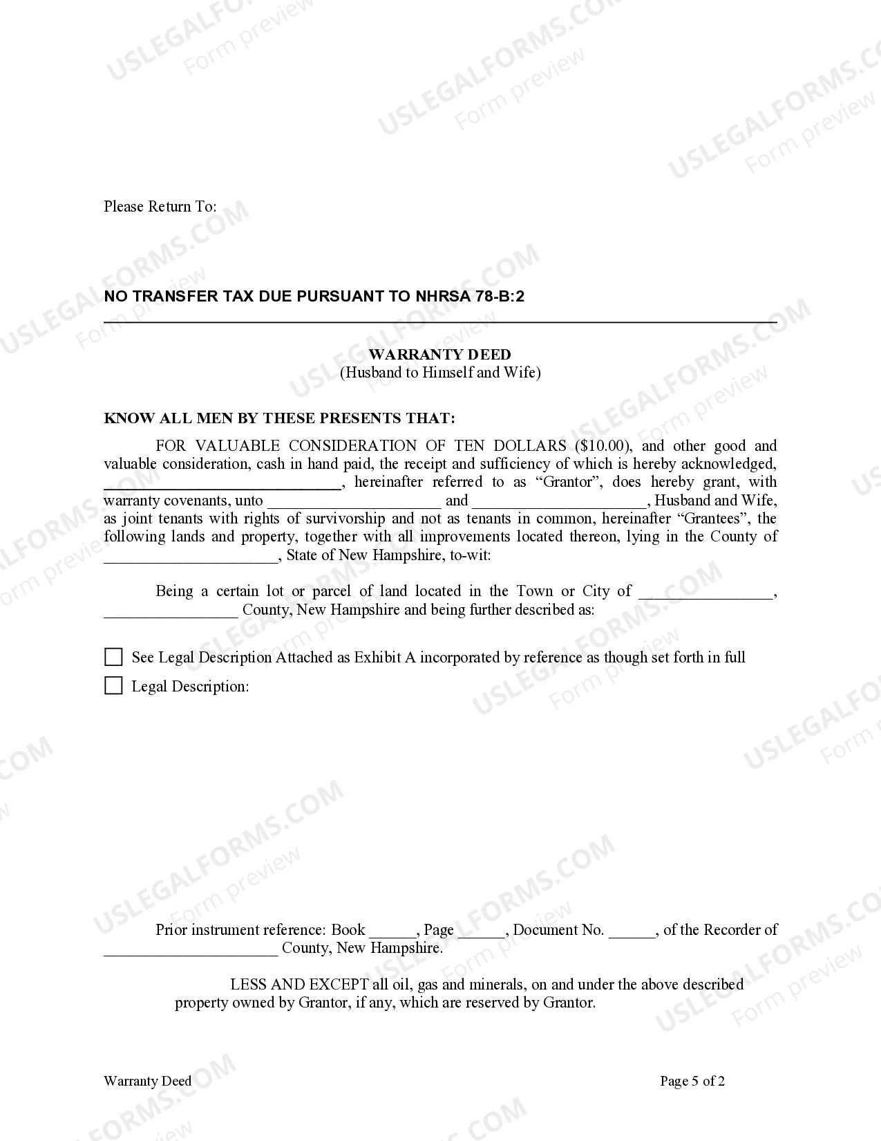 Preview Warranty Deed from Husband to Himself and Wife