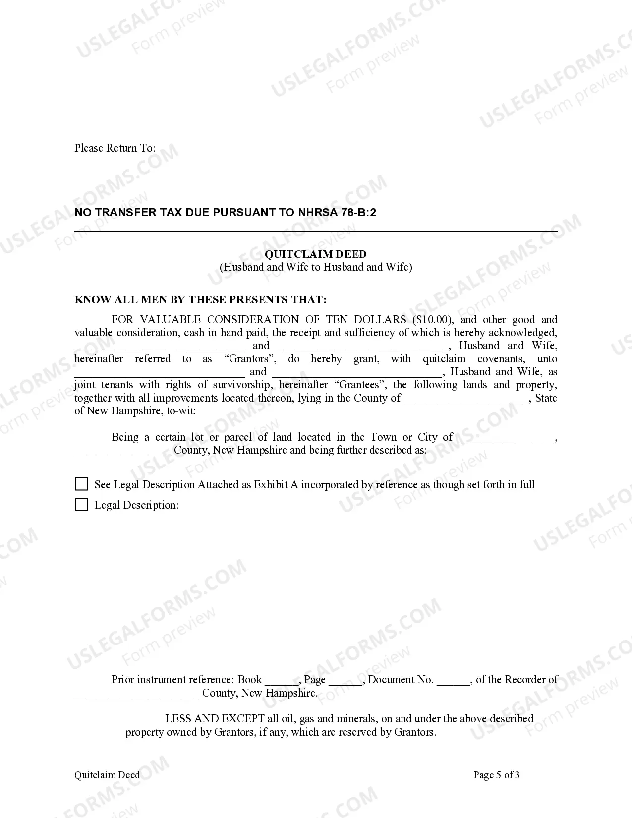 Preview Quitclaim Deed from Husband and Wife to Husband and Wife